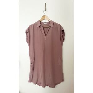 Altar'd State T-Shirt Dress Short Sleeve Raw Hem Pockets V Neck Women's Medium